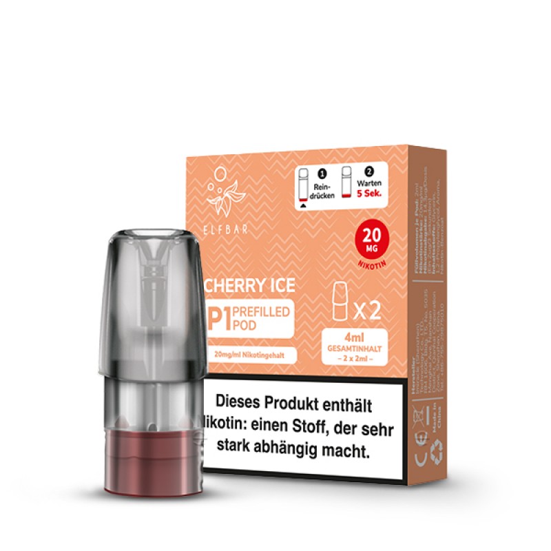 2x Elfbar Mate 500 | P1 Pod | Cherry Ice | 20mg Nikotinsalz
